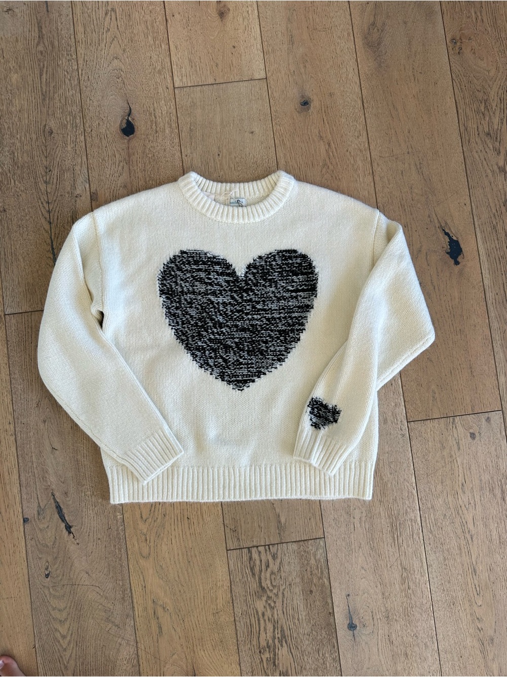 Sundance Cream Crewneck Sweater with Black Heart Motif